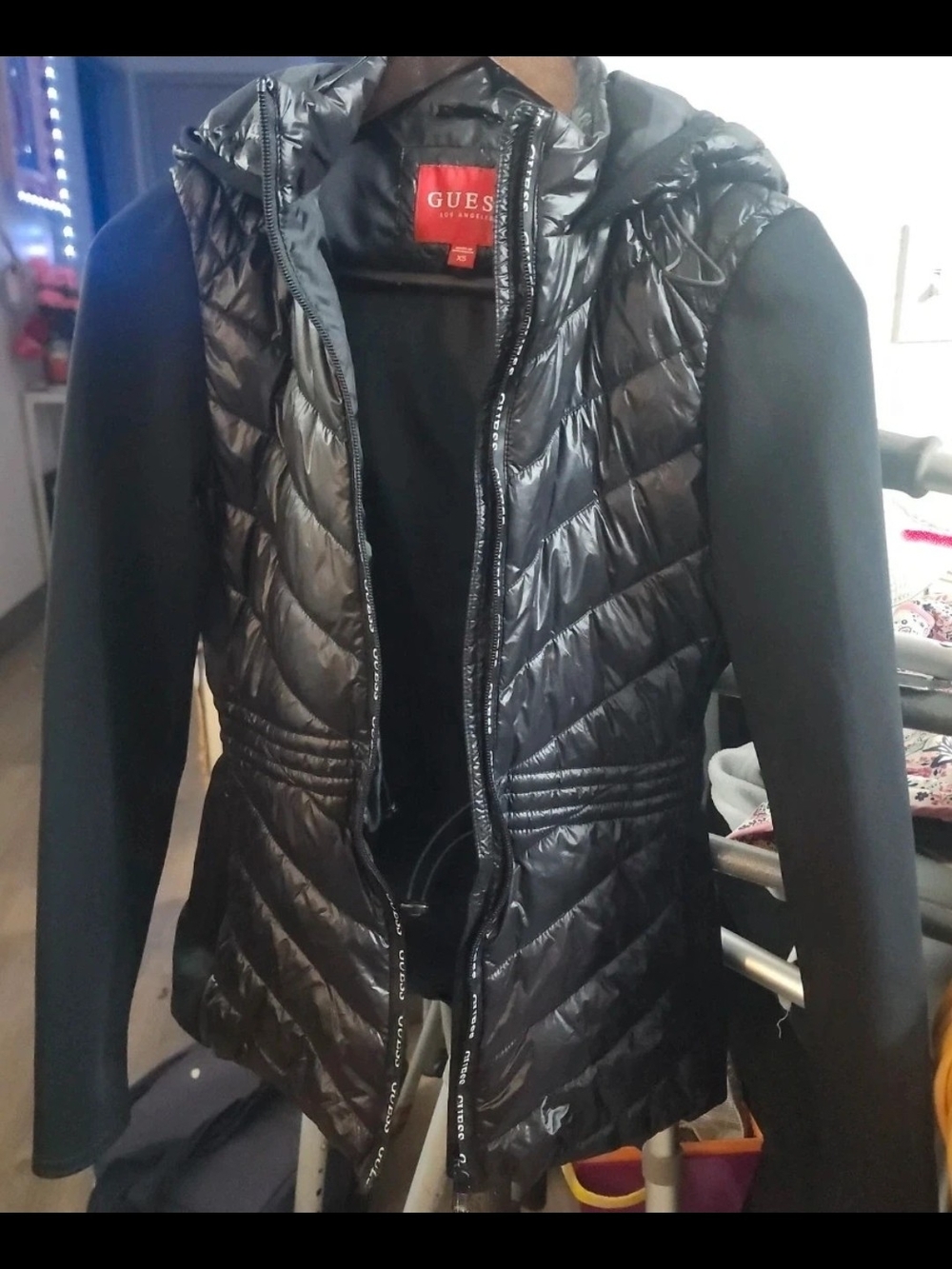 GUESS Black Quilted Hooded Puffer Jacket